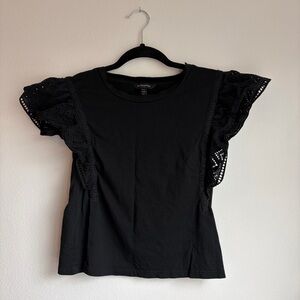 Banana Republic Black Eyelet Flutter Sleeve Tee